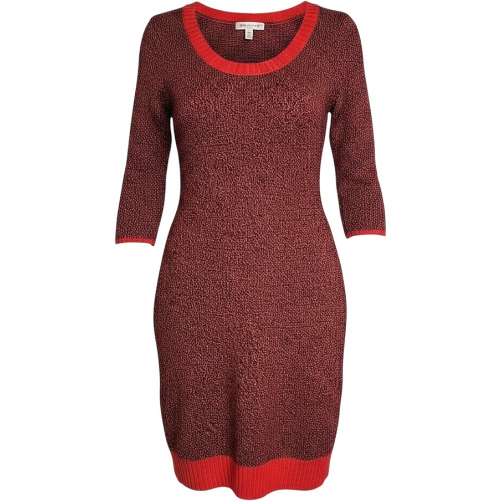 Bobbie Brooks Womens Medium Red Black Knit Sweater Dress Bodycon 3/4 Sleeve